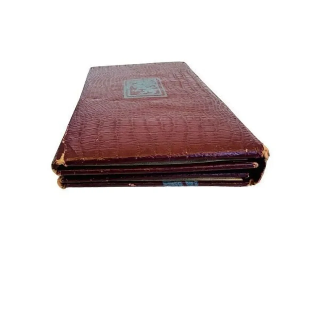 Antique Needle Booklet Double Folding Maroon With Blue Flowers‎ Czechoslovakia